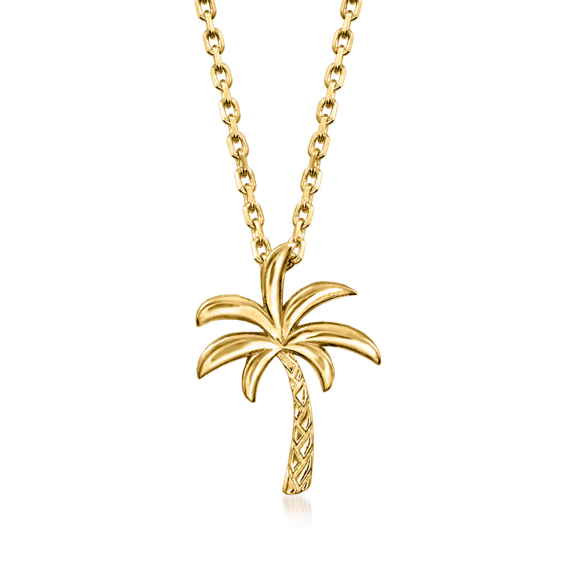 Gold over sterling palm tree pendant necklace with rope-textured trunk