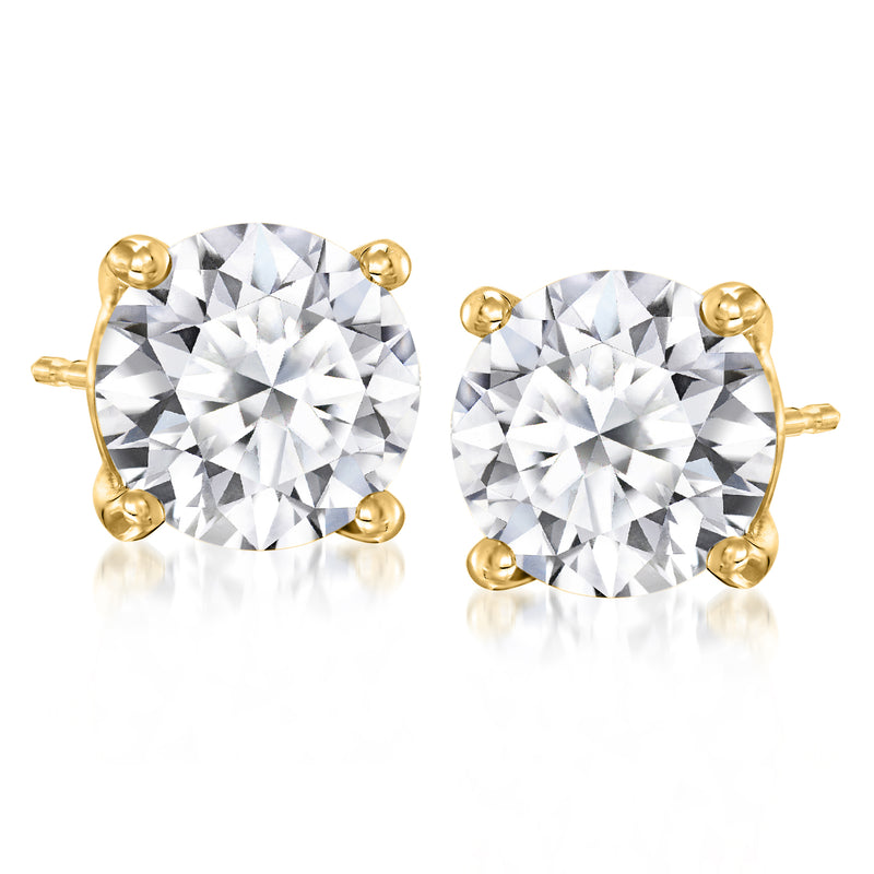 14kt yellow gold lab-grown round diamond stud earrings, front pair