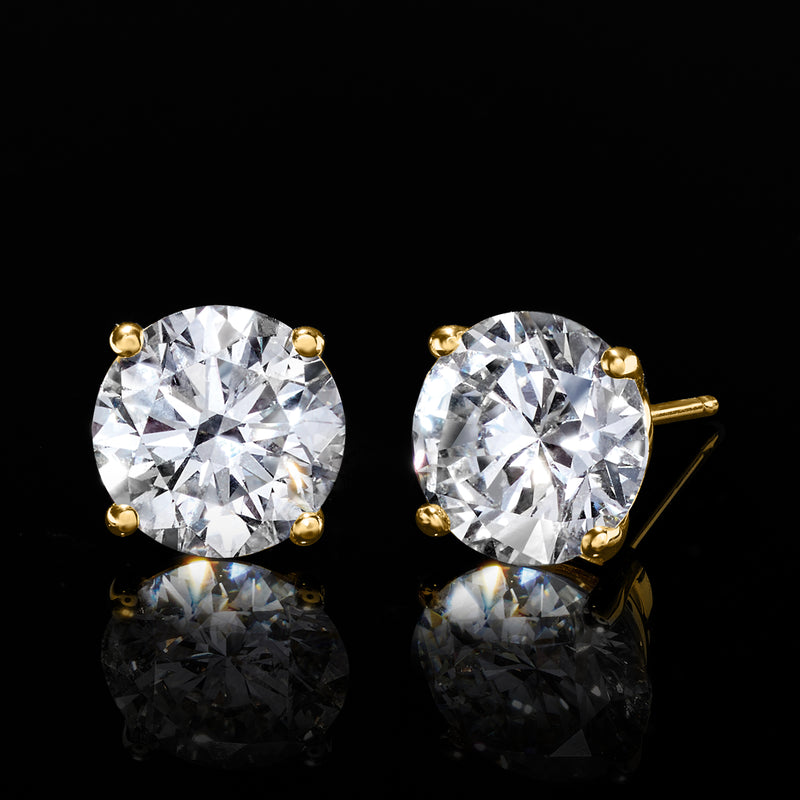 14kt yellow gold lab-grown round diamond stud earrings, side view with posts