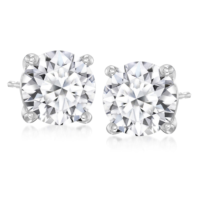 Platinum lab-grown diamond stud earrings with round stones, 6.00 ct total