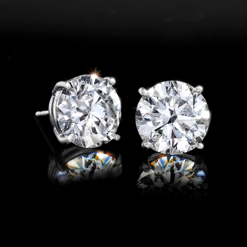 Platinum lab-grown round diamond stud earrings with sparkling stones, 6.00 ct total