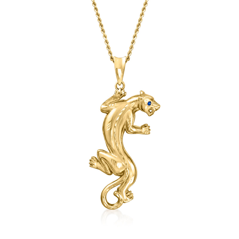 Vintage yellow gold panther pendant necklace with linked chain