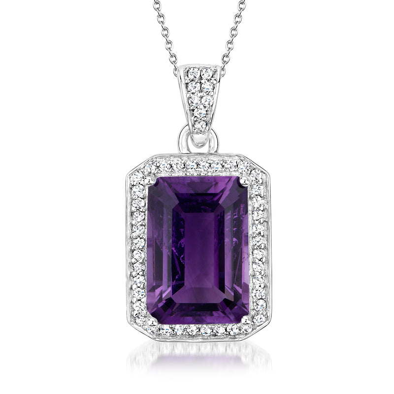 4.80 Carat Amethyst and .24 ct. t.w. Diamond Pendant Necklace in Sterling Silver. 18"