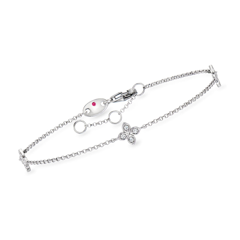 18kt white gold diamond station bracelet with colored enamel center and clasp, adjustable links