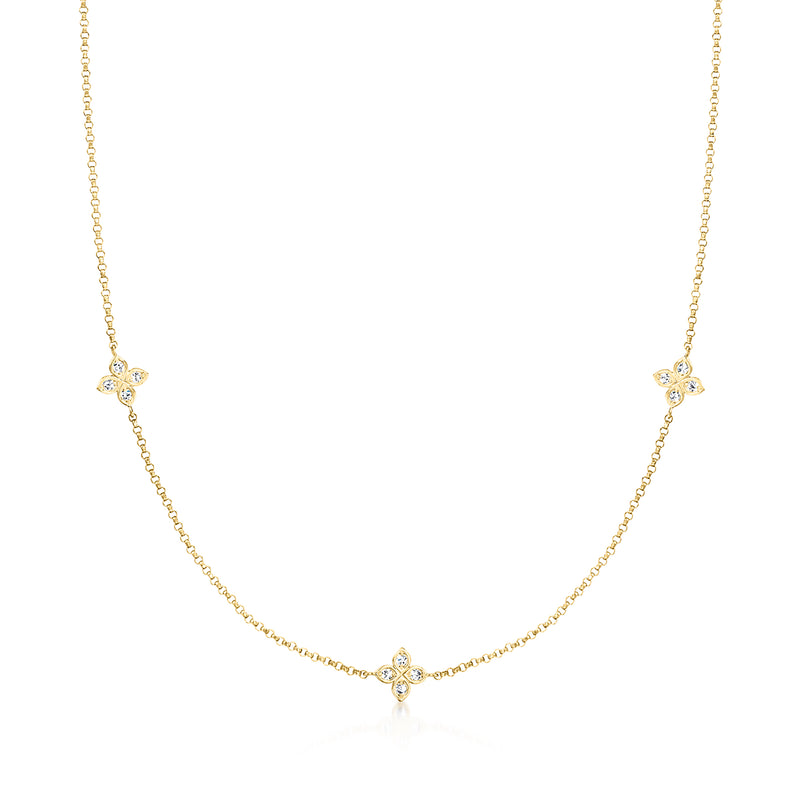 18kt yellow gold diamond station necklace with small round bezel-set diamonds