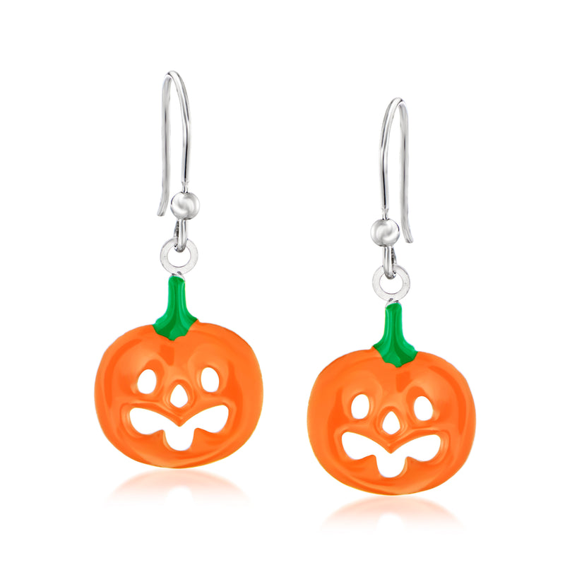 Italian Multicolored Enamel and Sterling Silver Jewelry Set: Three Pairs of Halloween Drop Earrings