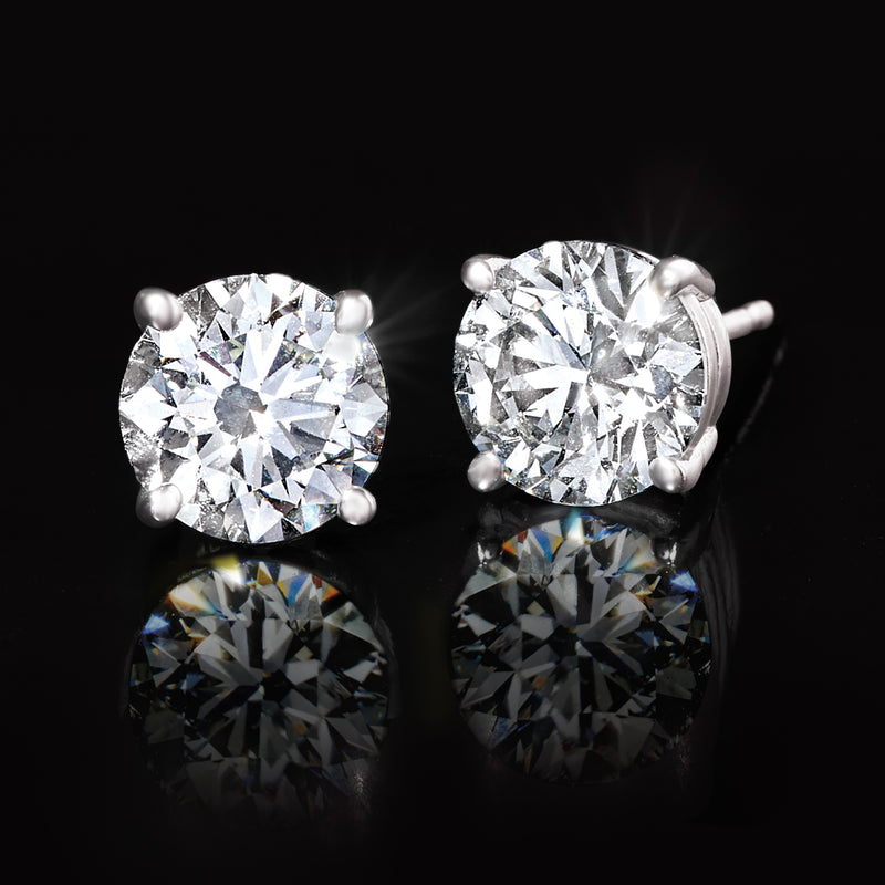 Lab-grown diamond stud earrings, 14kt white gold settings with round stones