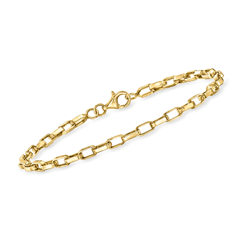 14kt yellow gold paper clip box-link bracelet with chain links and clasp