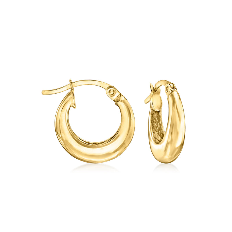 14kt yellow gold chunky hoop earrings with hinged clasp, polished flat finish