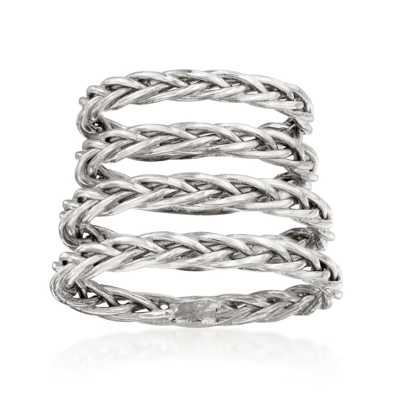 Sterling silver braided ring stack, four interwoven bands