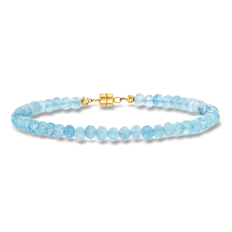Aquamarine bead bracelet with 14kt yellow gold magnetic clasp