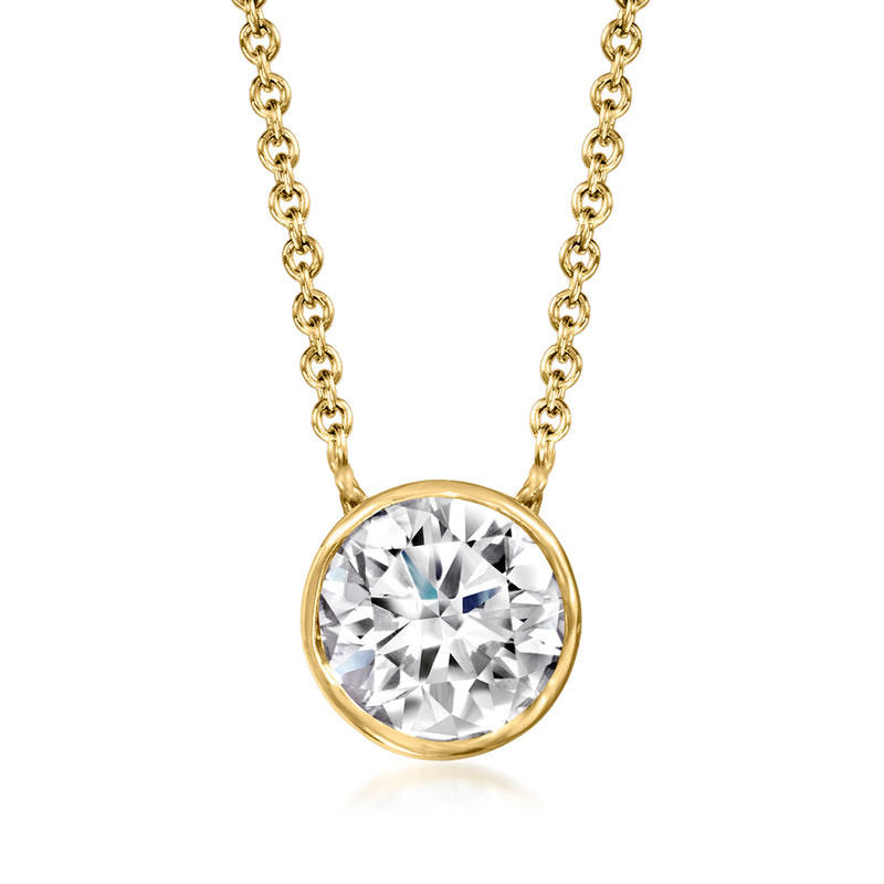 14kt yellow gold round diamond bezel-set pendant necklace on chain