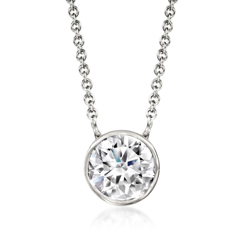 Round bezel-set lab-grown diamond pendant necklace, 14kt white gold chain