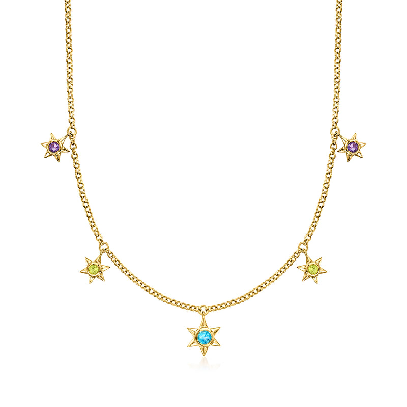 Star drop necklace in 18kt gold over sterling with five multi-gem star charms