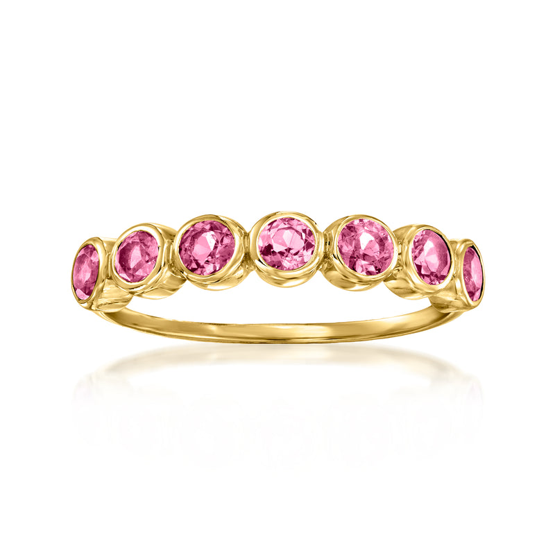 14kt yellow gold bezel pink tourmaline ring with five oval stones