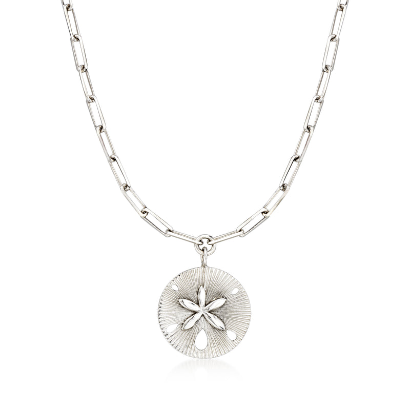 Sterling silver chain necklace with round sand dollar pendant charm