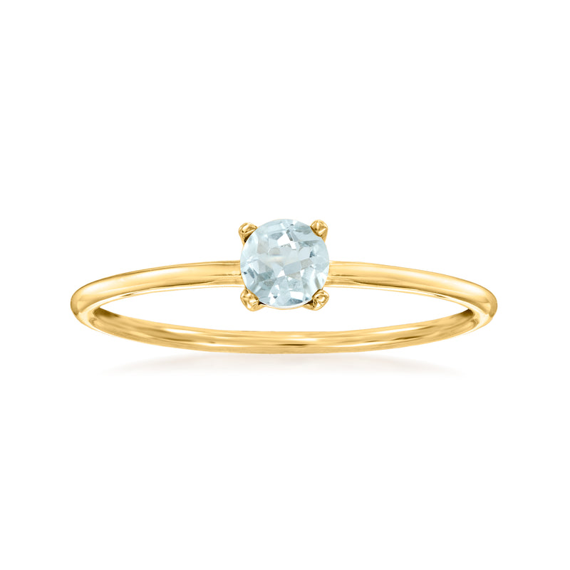 14kt yellow gold aquamarine ring with oval stone, four-prong setting