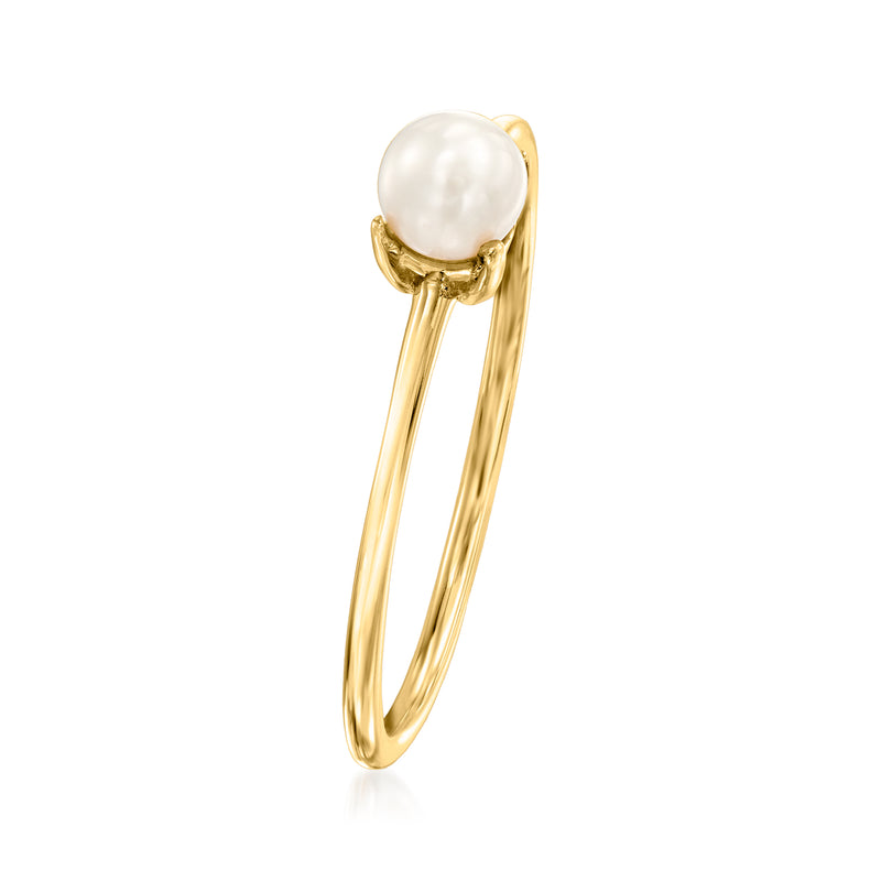 Cultured pearl ring in 14kt yellow gold with round white pearl, prong setting