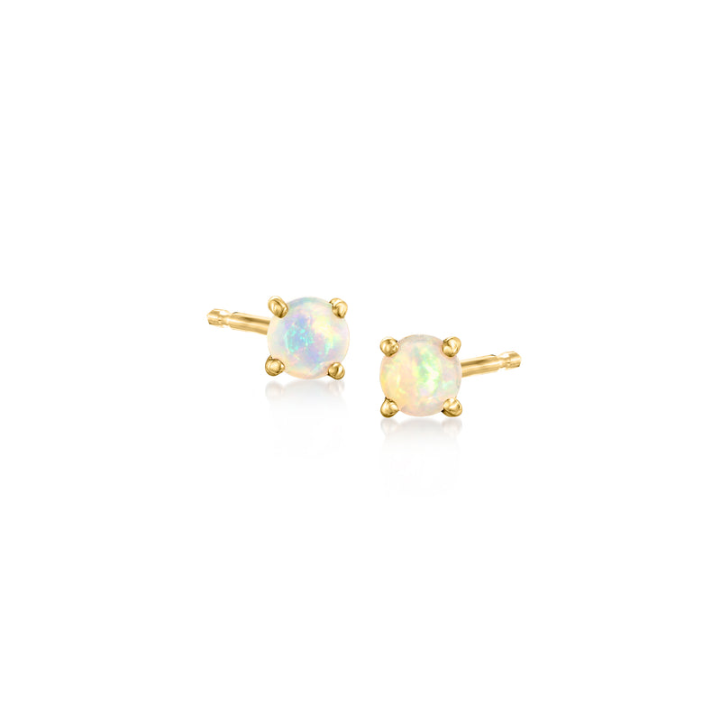 Round opal stud earrings in 14kt yellow gold, prong-set stones