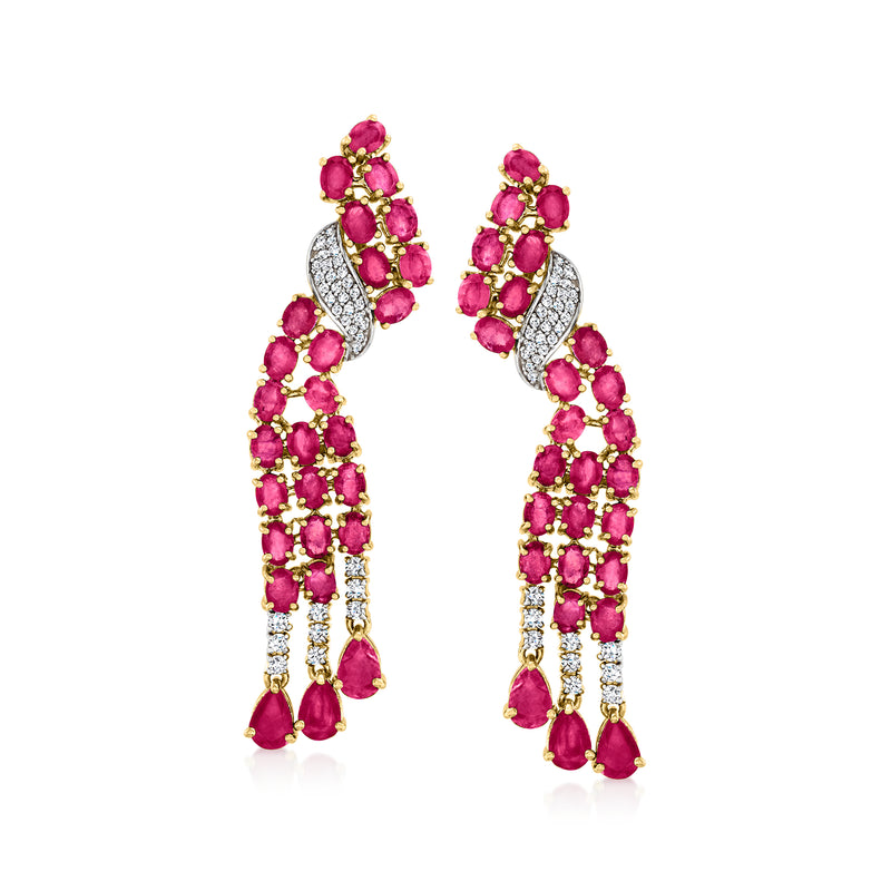 Gold over sterling ruby and white zircon drop earrings with pink clustered stones