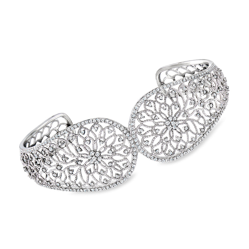 Diamond filigree cuff bracelet in 14kt white gold, shown open