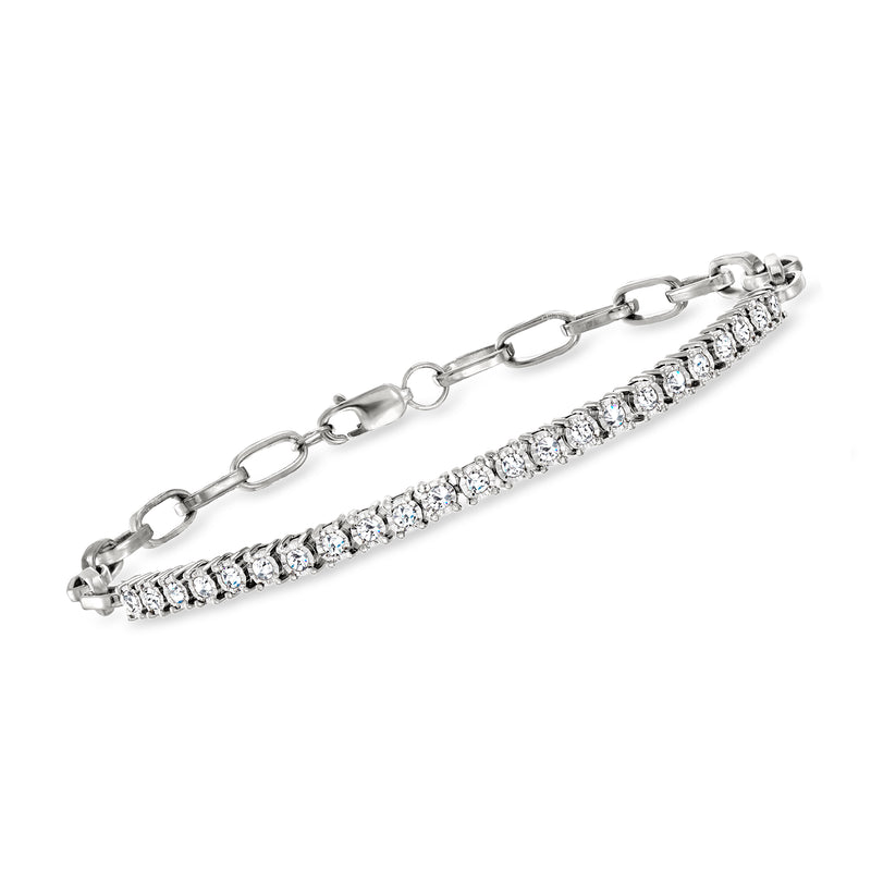 Sterling silver diamond tennis paper clip link bracelet