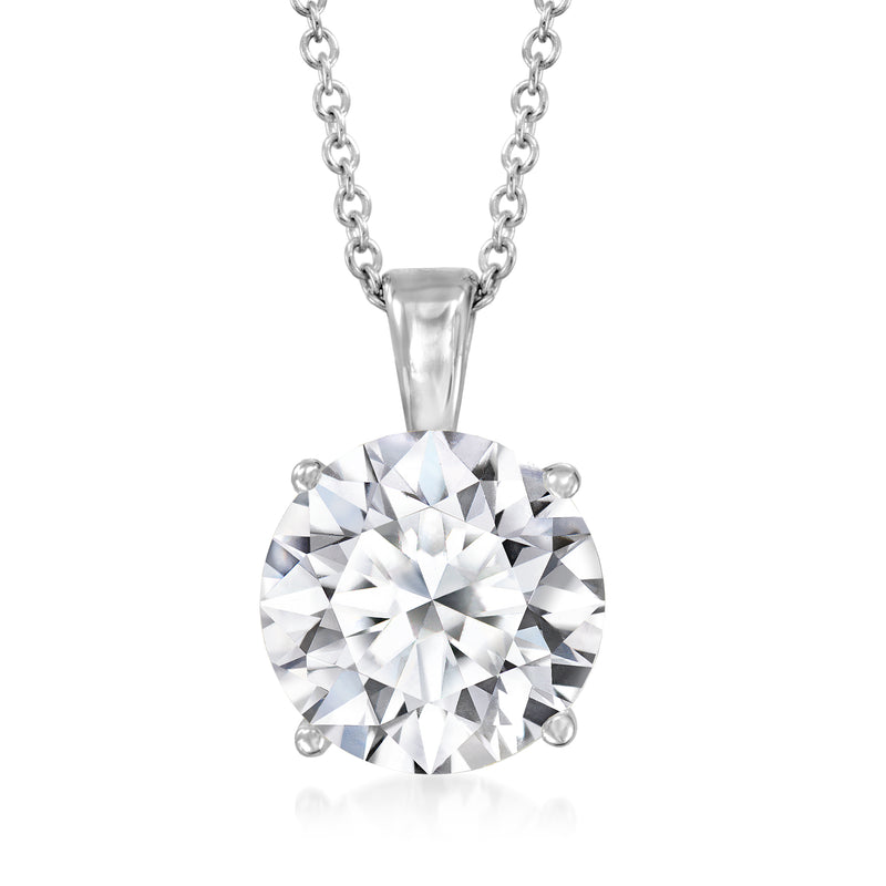 Lab-grown 3.00-carat diamond solitaire necklace, round pendant in 14kt white gold