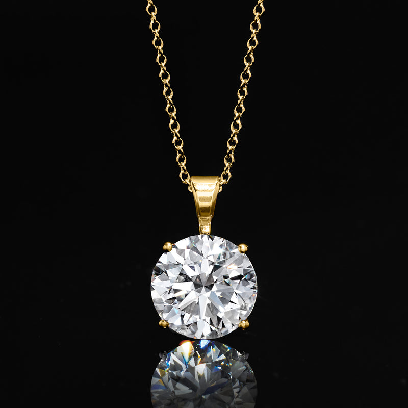 Round lab-grown diamond solitaire pendant in 14kt yellow gold with prongs