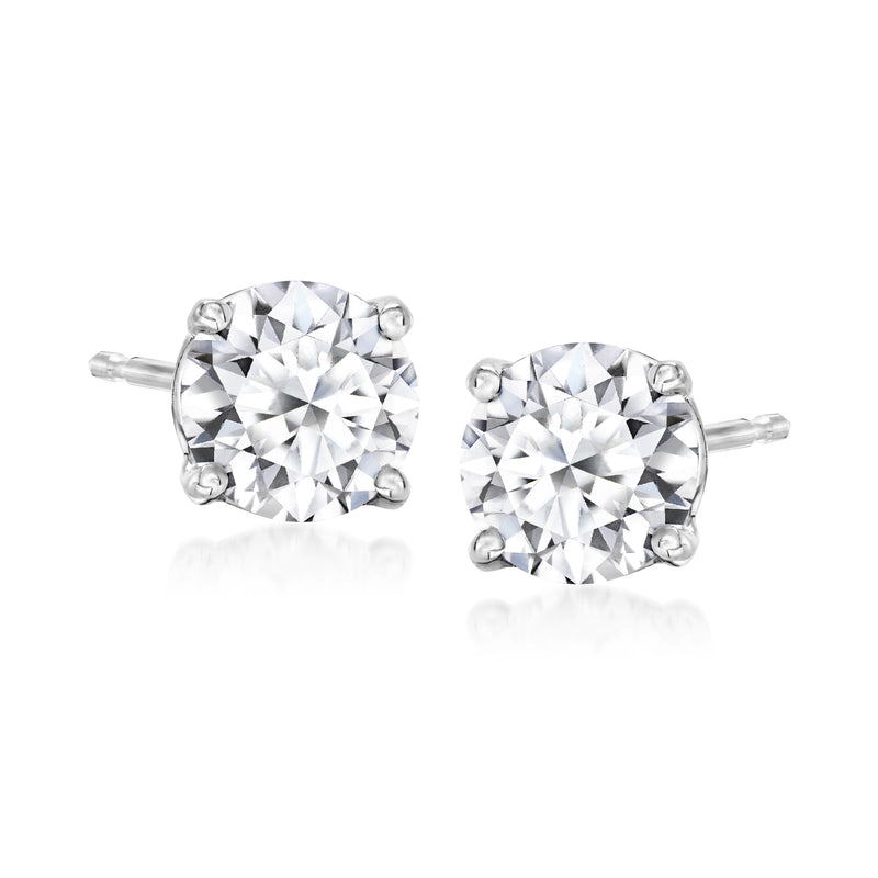 Round lab-grown diamond stud earrings, 14kt white gold four-prong settings