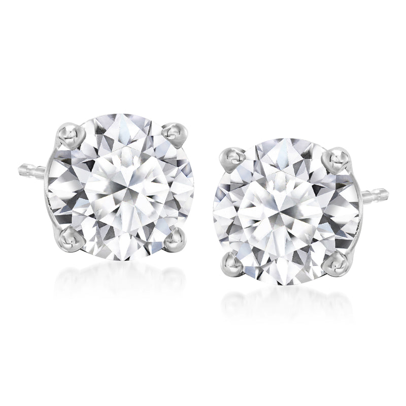 Lab-grown diamond stud earrings in 14kt white gold, round studs with prong settings