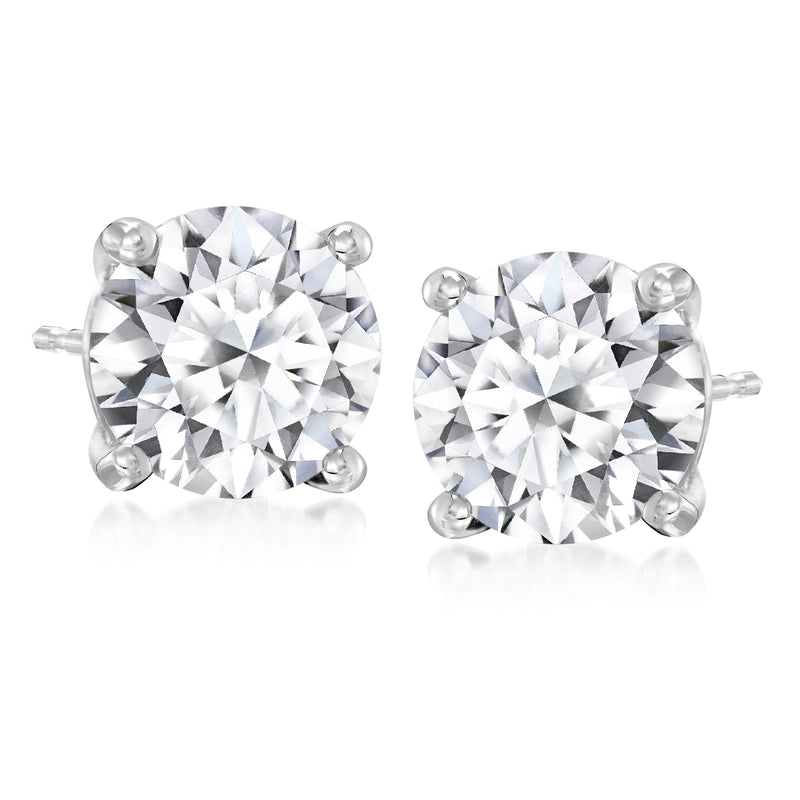 Round lab-grown diamond stud earrings, white gold six-prong settings