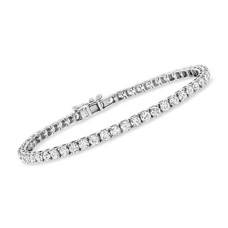 White gold tennis bracelet with lab-grown diamond rows and box-style settings.