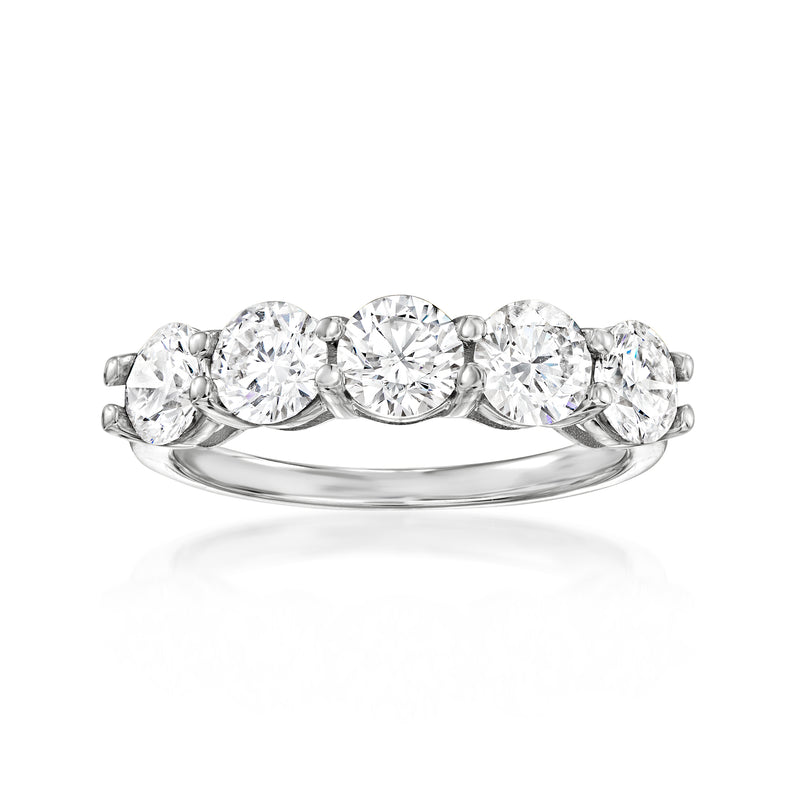 14kt white gold five-stone diamond ring with round bezel-set stones