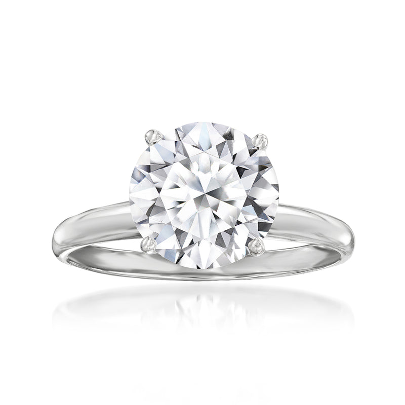 14kt white gold lab-grown diamond solitaire ring with round center stone, four-prong setting
