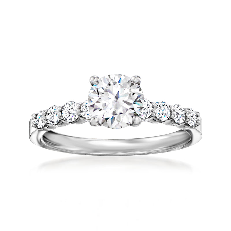 14kt white gold diamond engagement ring setting with round center and side stones