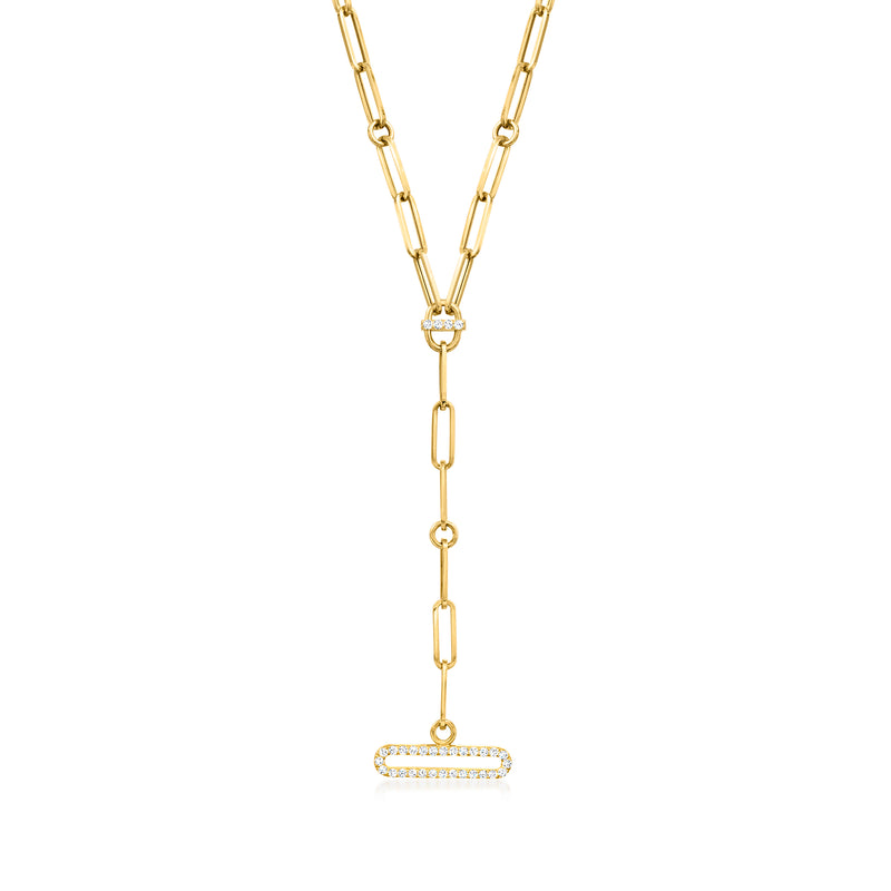 Roberto Coin Venetian Princess yellow gold paper clip link Y-necklace with diamond bar