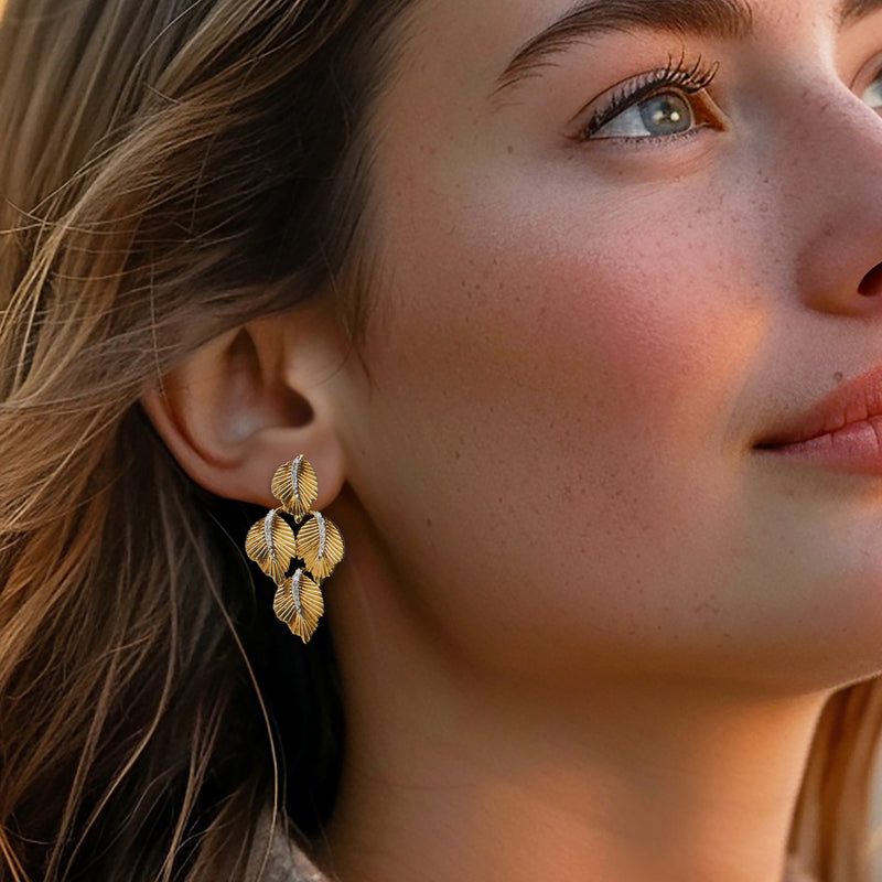 Diamond leaf drop earring in 18kt gold over sterling