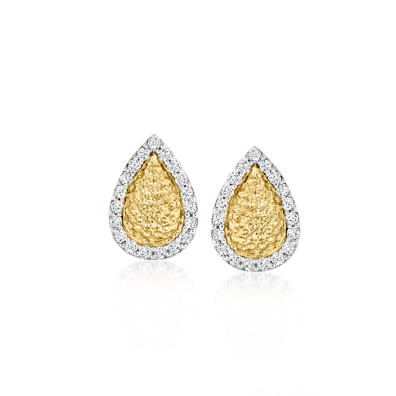 Teardrop diamond post earrings in 18kt yellow gold, pair
