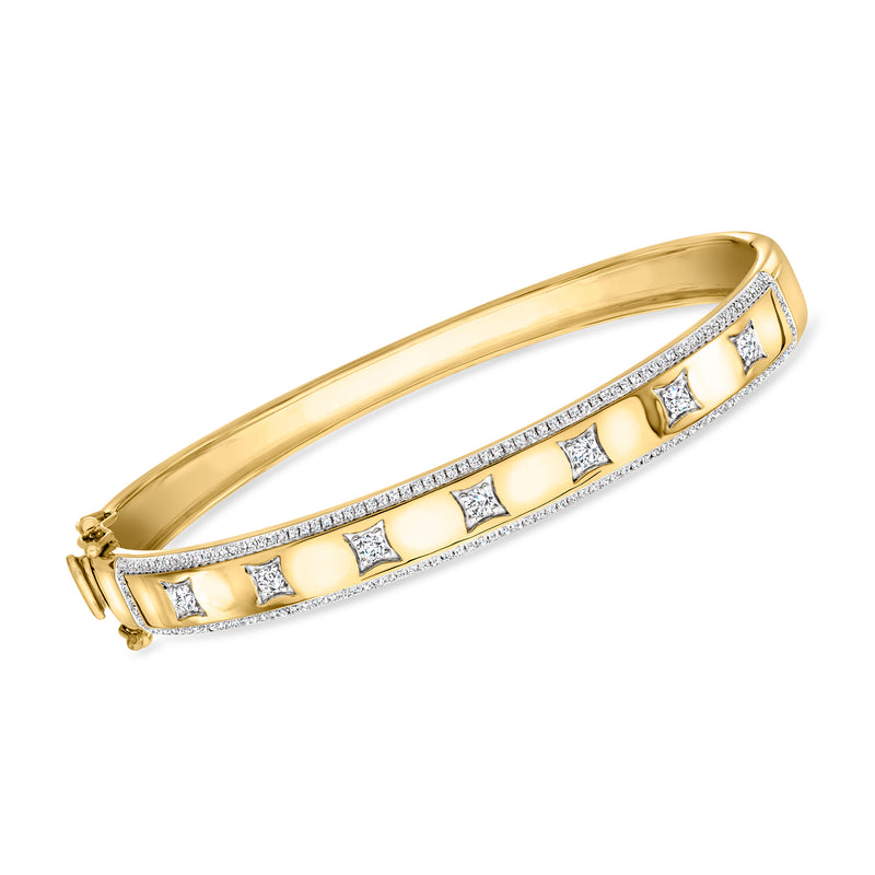 18kt yellow gold bangle with square-set diamonds across the front