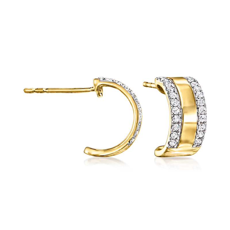 18kt yellow gold hoop earrings with diamond pave edge and hinge clasp
