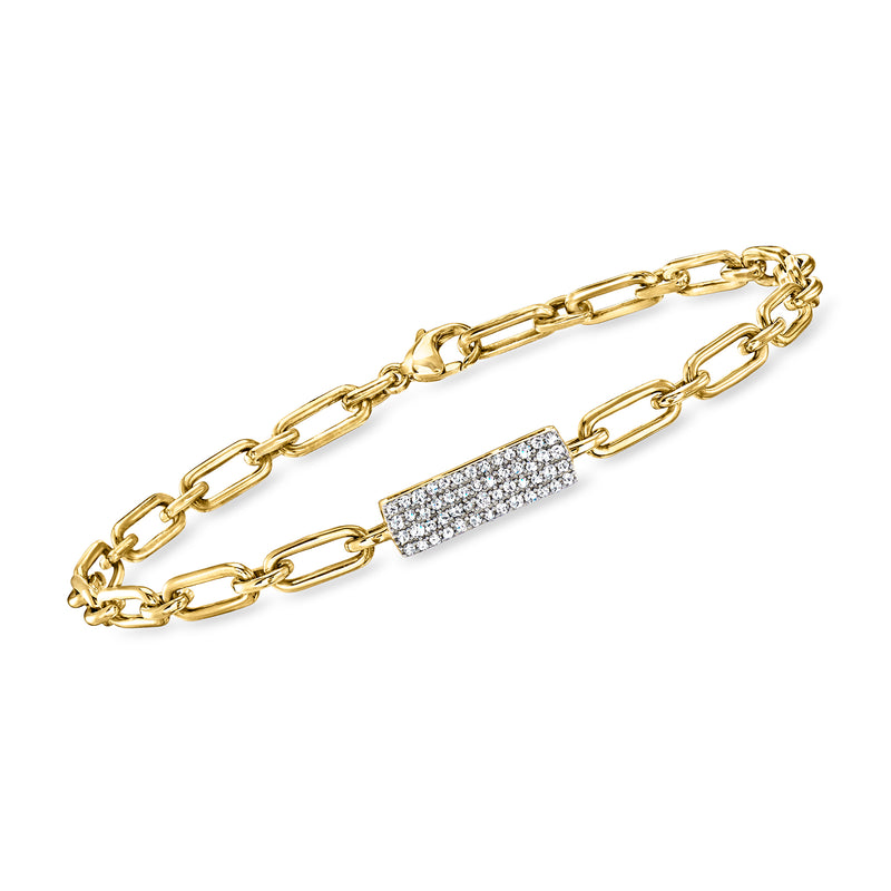 18kt yellow gold diamond bar bracelet with pave-set rectangular center link