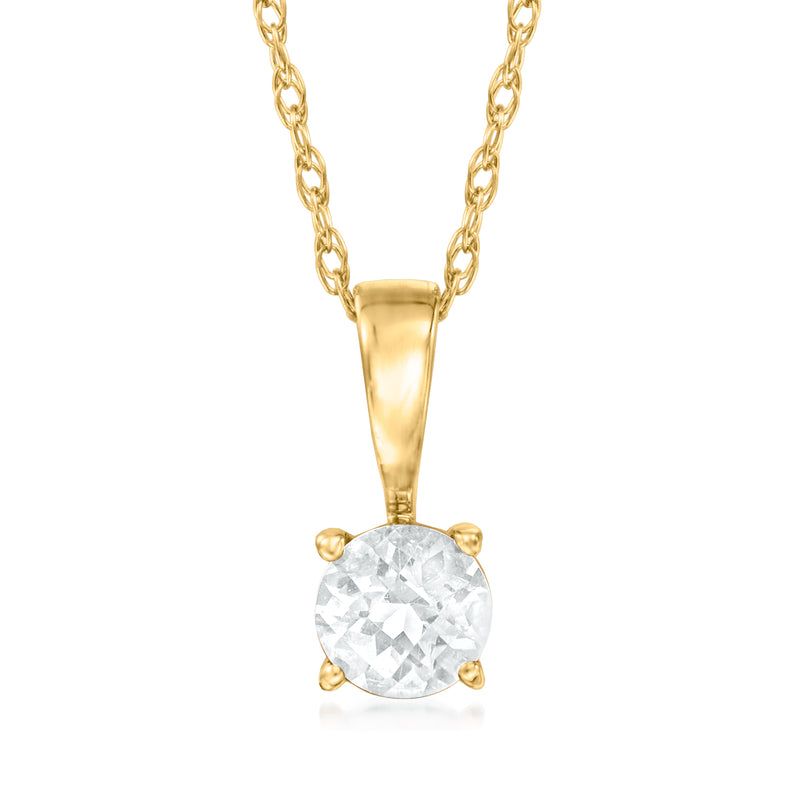 14kt yellow gold pendant necklace with round clear white sapphire in triangular bezel