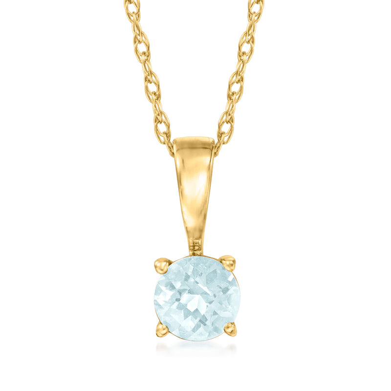 14kt yellow gold aquamarine pendant necklace with oval light-blue gemstone