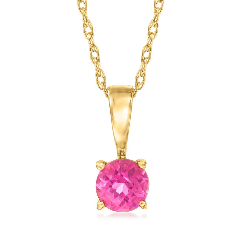 14kt yellow gold pendant necklace with pink topaz oval gemstone bezel setting
