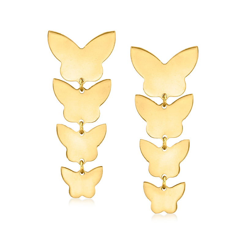 Gold-tone butterfly drop earrings with stacked butterfly charms and dangling links