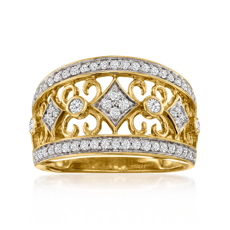 Diamond scrollwork ring in gold over sterling