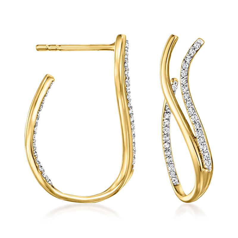 14kt yellow gold diamond swirl inside-outside C-hoop earrings