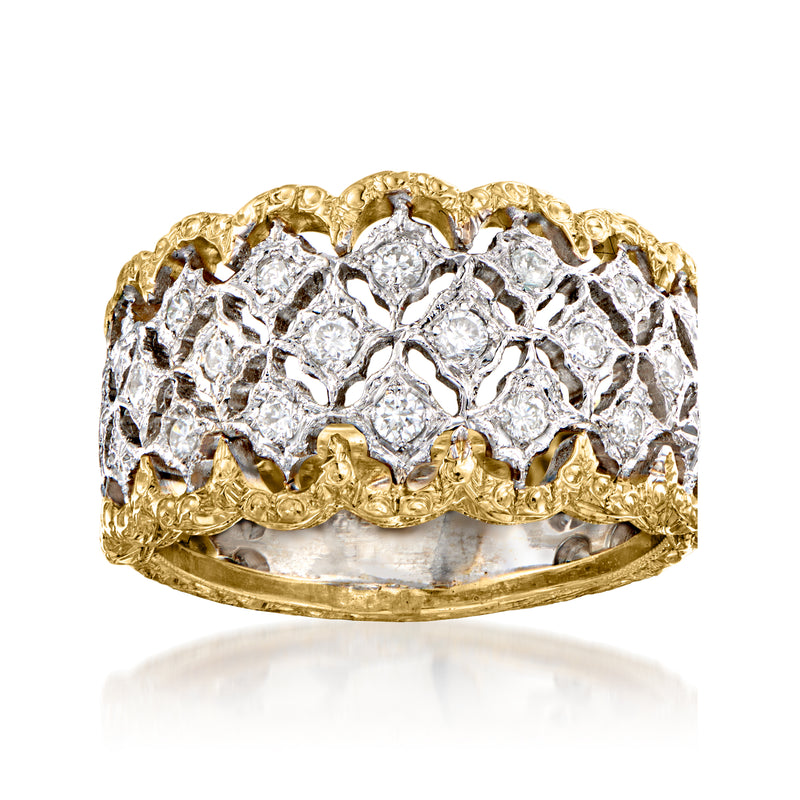 Vintage diamond ring in 18kt two-tone gold with wide lattice band