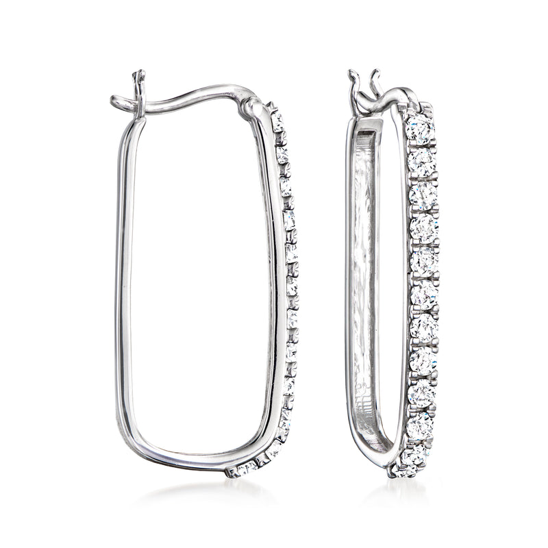 Sterling silver paper clip link hoop earrings with diamond accents