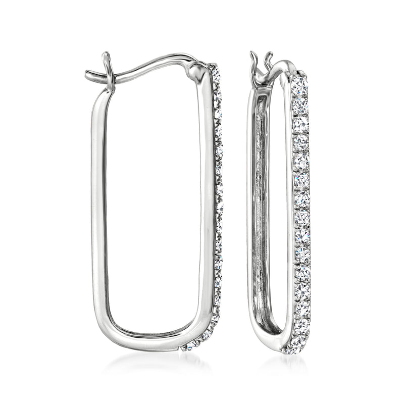 Sterling silver paper clip link hoop earrings with diamond accents
